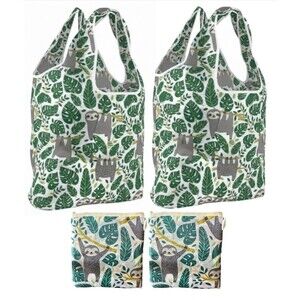Set of 2 Sloth Design Reusable Grocery Bags Foldable Tote Bags For Groceries